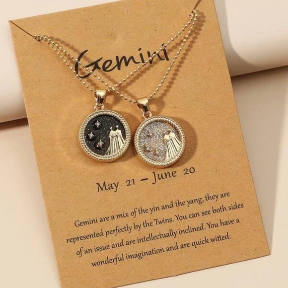 2pc Gemini Zodiac Golden Necklaces - Picture 1 of 2